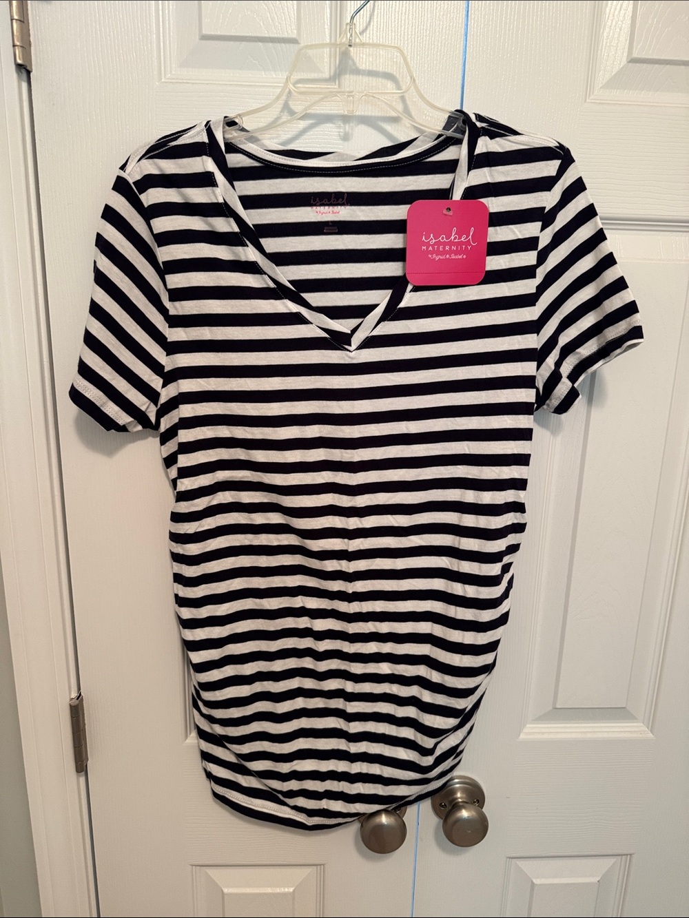 Isabel Maternity by Ingrid & Isabel Black and White Striped V-Neck Maternity Tee